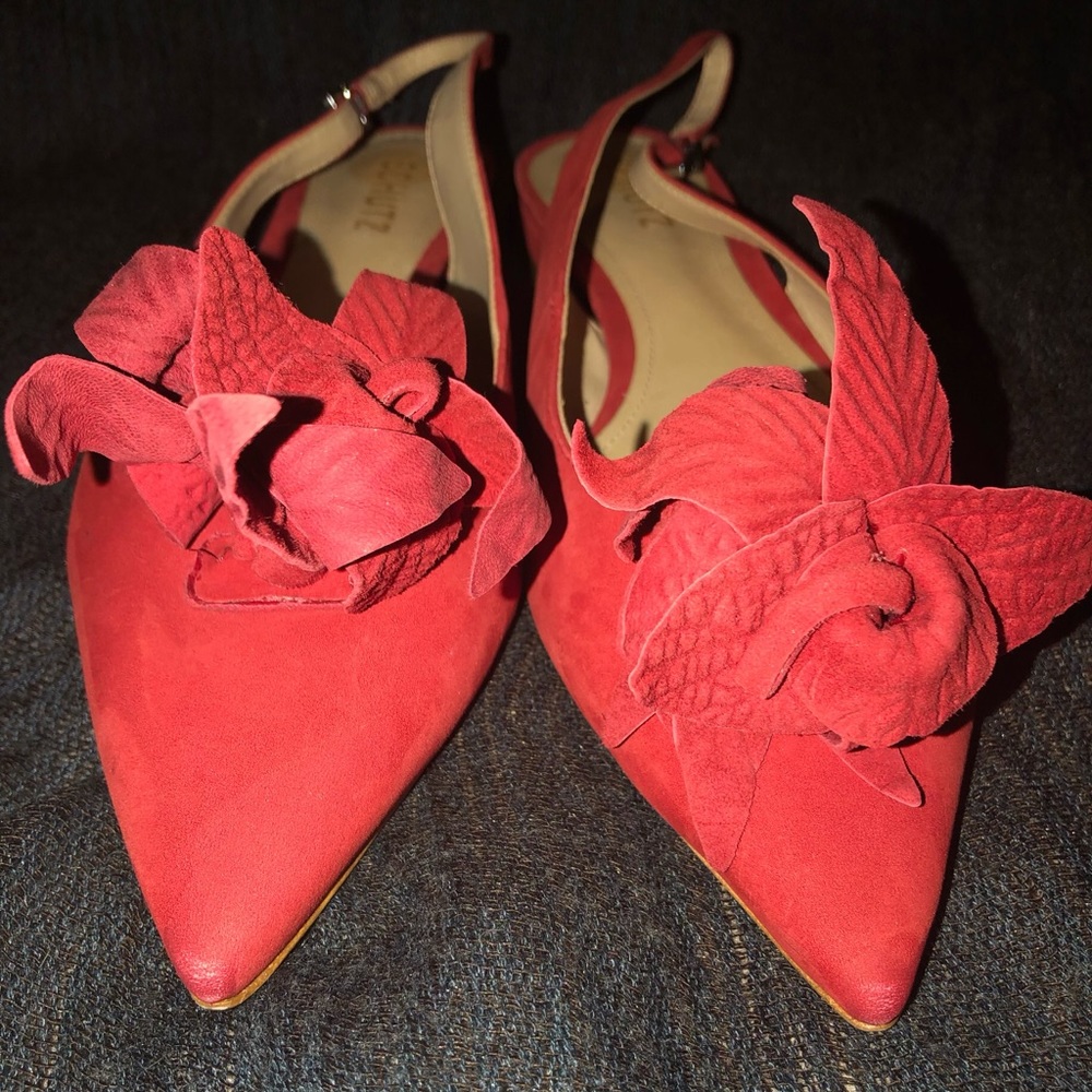 SCHUTZ red suede pointed toe flats, 9B, NWT